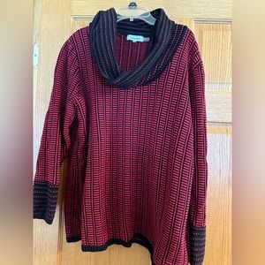 Ladies Red Black Cowl Neck Calvin Klein XL Sweater.